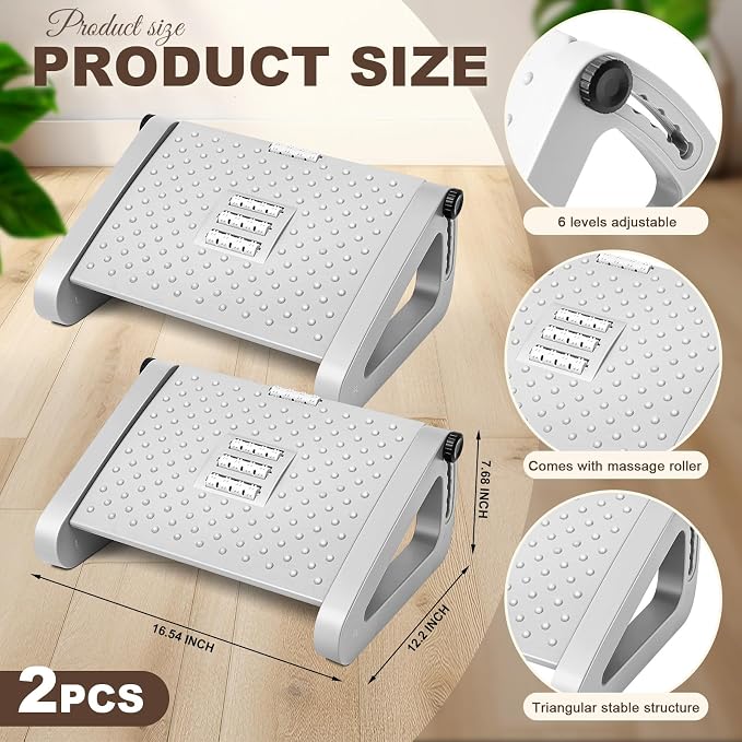 2 Pcs Foot Rest for Under Desk at Work, Ergonomic 6 Heights Adjustable Footrest - Image 2