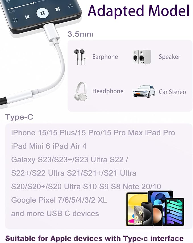 USB Type C to 3.5mm Female Headphone Jack Adapter 2 Pack, USB C to Aux Audio - Image 2