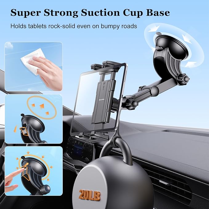 OHLPRO Tablet Holder for Car Dashboard Windshield Wall Desk, Adjustable Stand - Image 4