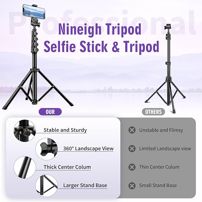80" Phone Tripod, Selfie Stick Cellphone Tripod, Aluminum Tripods Stand - Image 8