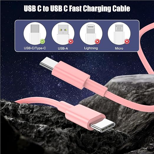 3-Pack Pink 60W USB C to USB C Cable, Type C Fast Charging Cable - Image 7
