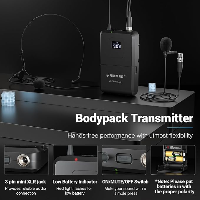 Phenyx Pro Dual UHF Wireless Microphone System，Auto-Scan Cordless Mic Set w/ - Image 4