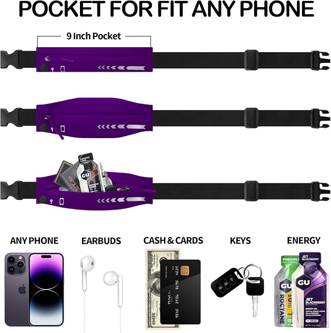USHAKE Slim Running Belt for Women Men-Runners Phone Holder Fanny Pack - Image 3