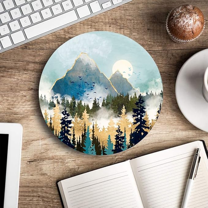 Round Mouse Pad, Abstract Mountain Design Mouse Pad, Custom Cute Mouse Pads - Image 5