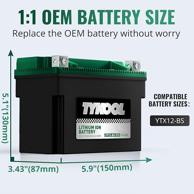 TYKOOL YTX12-BS STD LiFePO4 Lithium Motorcycle Battery, 2X Cranking Amps - Image 4