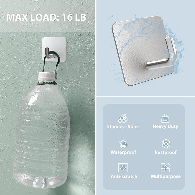 VIS'V Adhesive Hooks, Metal Shower Wall Stick on Hooks, Waterproof, 2 Extra - Image 4