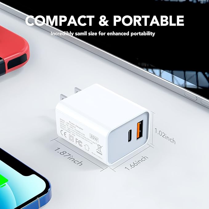 LCGENS USB C Wall Charger Block 20W, Dual Port PD Power Delivery Fast Type C - Image 5