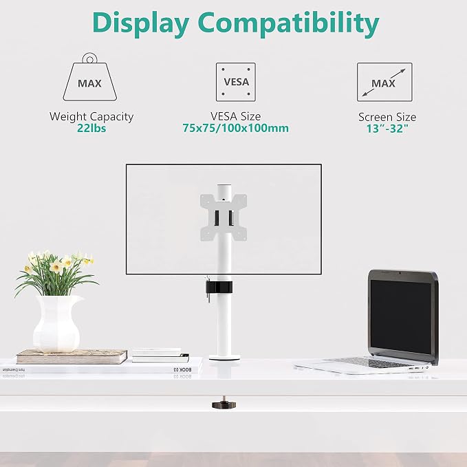 WALI Single Monitor Mount for 1 Computer Screen up to 32 inch, Fully Adjustable - Image 4