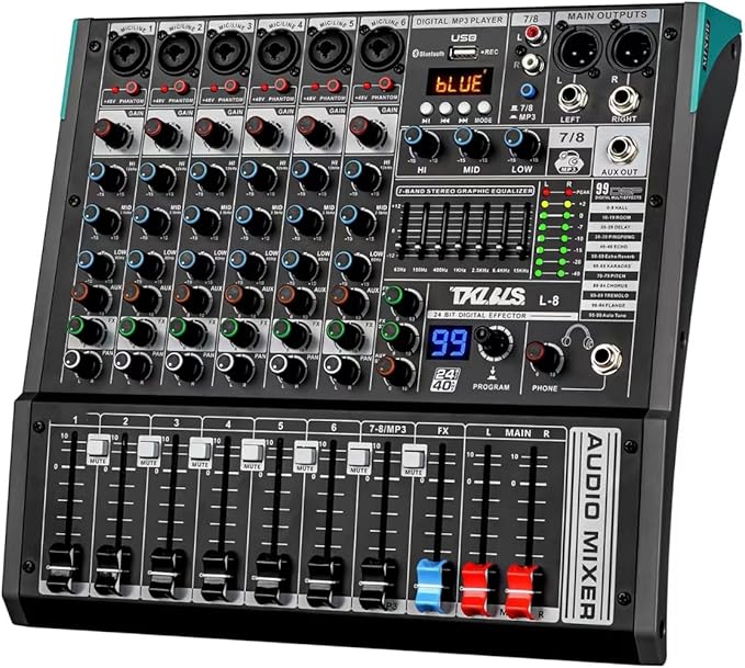 8 Channel Streaming Audio Mixer, Sound Board Mixing Console by TKLBLS