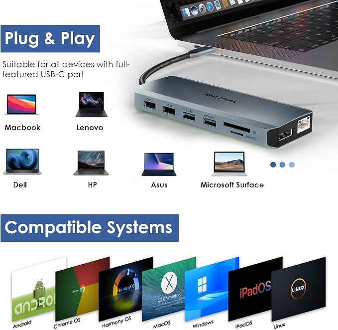 WAVLINK USB C Docking Station Dual Monitor, USB-C Hub Laptop Triple Display - Image 6