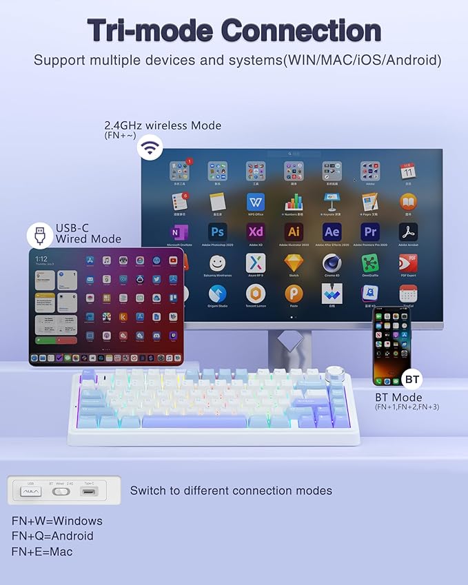 AULA F75 75% Wireless Mechanical Keyboard, Hot Swappable Creamy Keyboard - Image 3