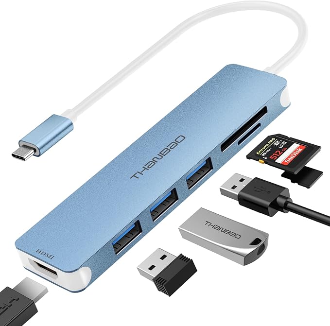 USB C Hub Multiport Adapter, 7 in 1 Portable Dongle by ThanBao