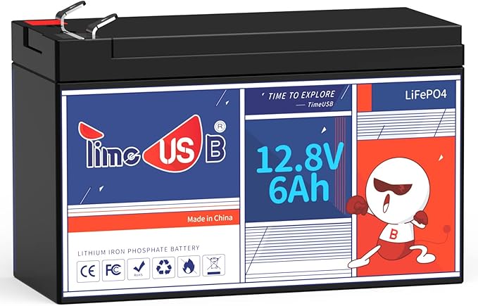12V 6Ah LiFePO4 Lithium Battery, Deep 2000+ Rechargeable Cycle, Low by Timeusb