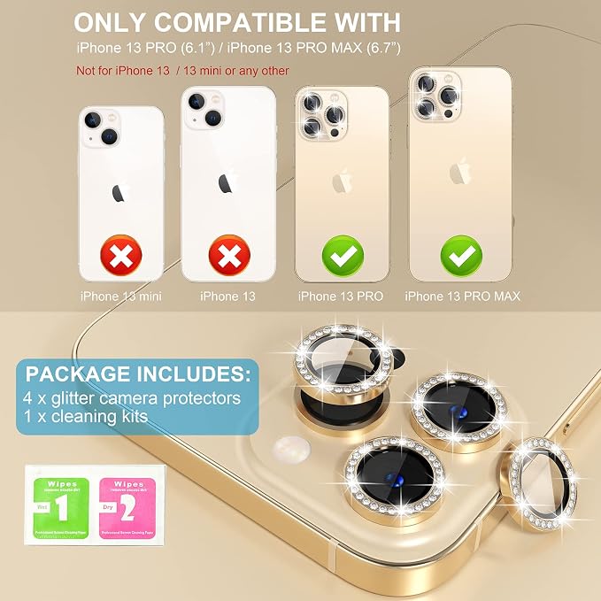 Choiche [3+1 for iPhone 13 Pro/iPhone 13 Pro Max Camera Lens Protector Bling - Image 2