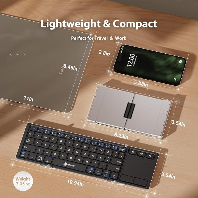 iClever Foldable Keyboard, BK08 Foldable Bluetooth Keyboard - Image 5