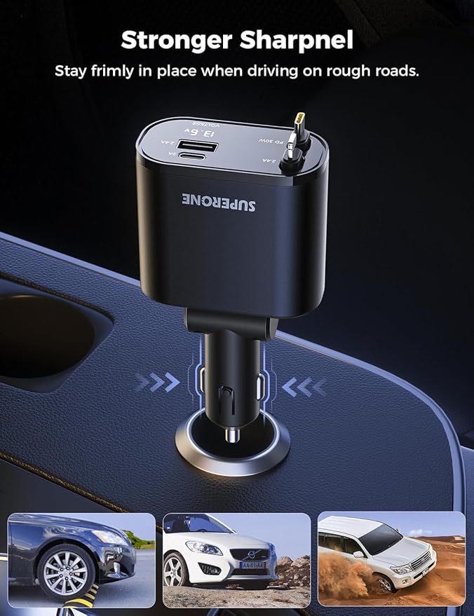 【Upgraded】 SUPERONE Retractable Car Charger 4 in 1, Fast Car Phone Charger - Image 8