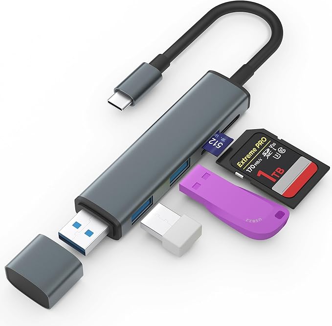 USB 3.0 SD Card Reader with Dual USB Ports, USB C SD Card Reader by TIANSONG