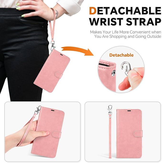 TUCCH Case for Galaxy S25 Plus, Wrist Strap Magnetic PU Leather Wallet Case - Image 6