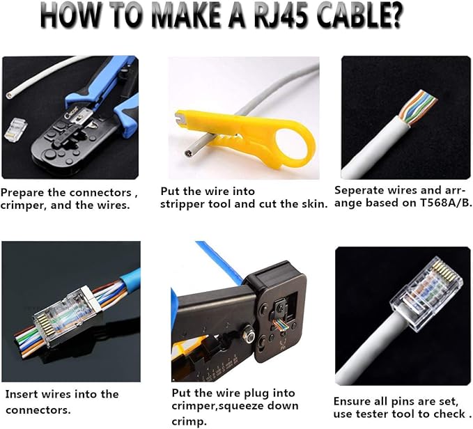 PETECHTOOL RJ45 CAT6 Pass Through Connectors Gold Plated 8P8C Plugs and Strain - Image 5