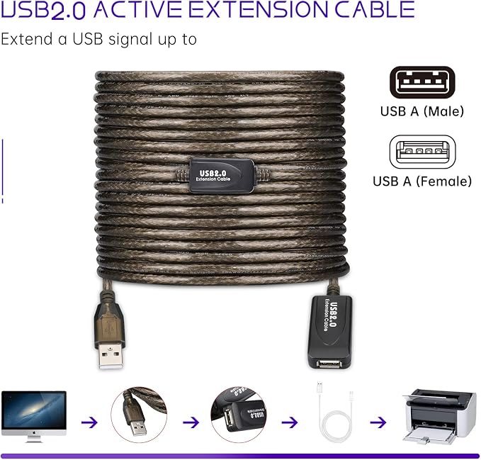 LDKCOK USB 2.0 Type A Male to A Female Active Repeater Extension Cable 60ft - Image 6