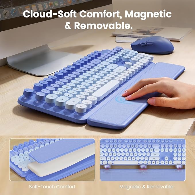 Wireless Keyboard and Mouse Combo, Magnetic Soft-Touch Wrist Rest, Round Keycaps - Image 3