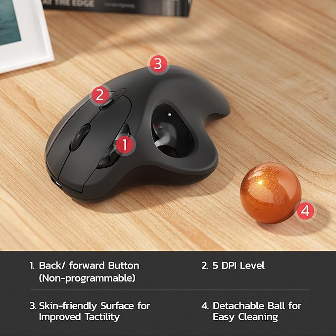 Nulea M501 Wireless Trackball Mouse, Rechargeable Ergonomic, Easy Thumb Control - Image 7