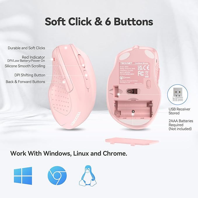 TECKNET Wireless Mouse, 2.4G Ergonomic Optical Mouse, Computer Mouse - Image 6