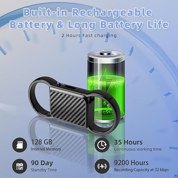 128GB Keychain Voice Recorder, Audio Recording Device - Image 3
