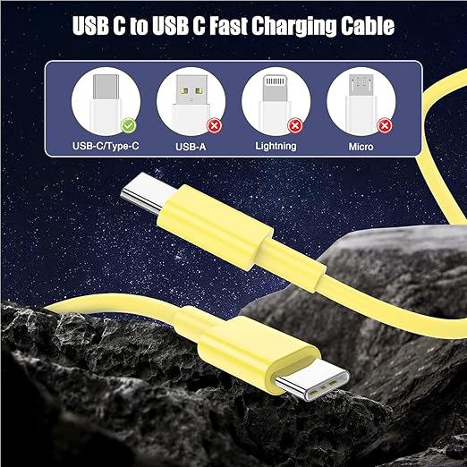 3-Pack Yellow 60W USB C to USB C Cable, Type C Fast Charging Cable - Image 7