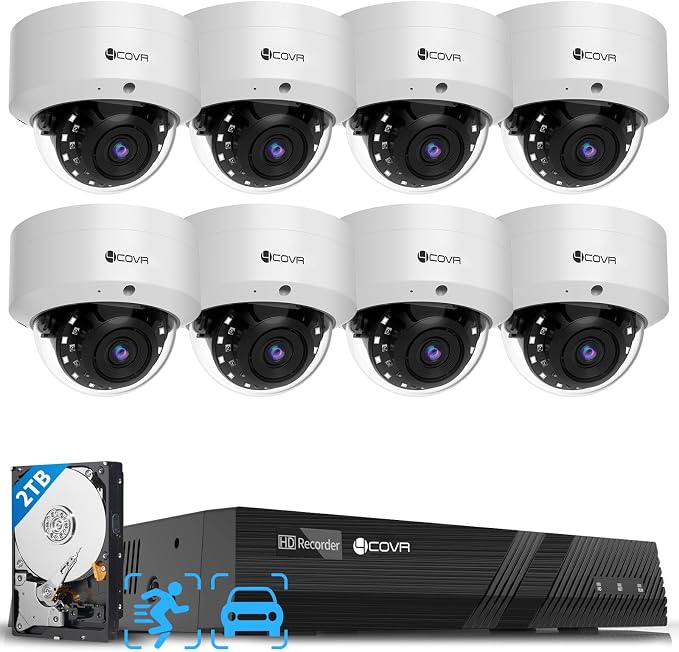 4COVR PoE Security Camera System, 8X 5MP IK10 Vandal-Proof IP67 Dome IP Camera by 4COVR