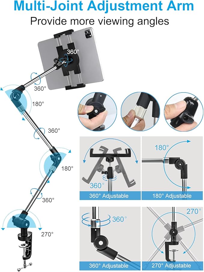 Tablet Holder for Desk Clamp 360° Phone iPad Mount, Aluminum Flexible Webcam - Image 4