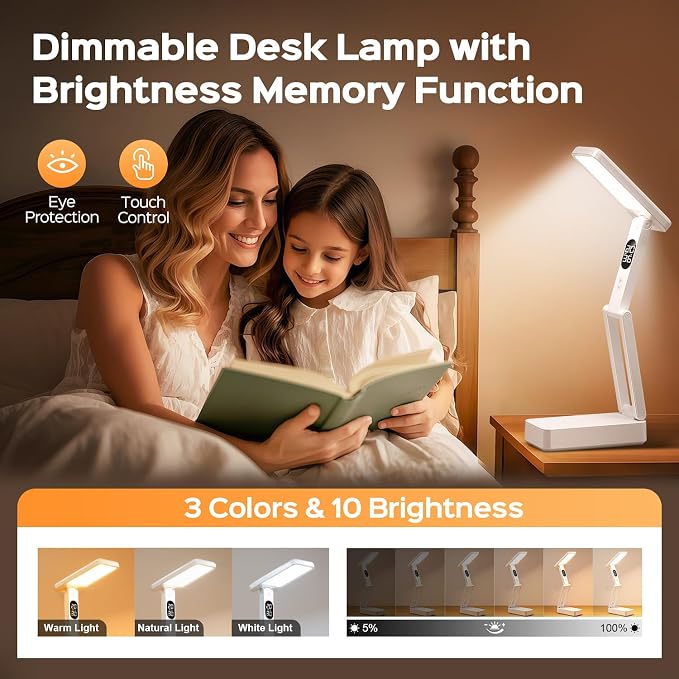 Small Desk Lamp, 10000mAh Battery Operated Lamp, 3 Colors+Dimmable Desk Light - Image 2