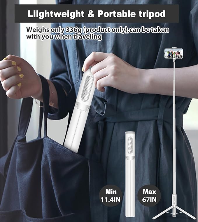 TONEOF 67" Travel Tripod, Selfie Stick, All-in-1 Phone Stand - Image 6