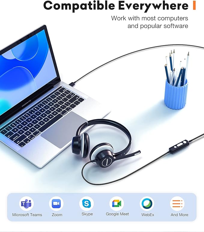 USB Headset with Microphone, 3.5mm Wired Computer Headsets with Noise - Image 4