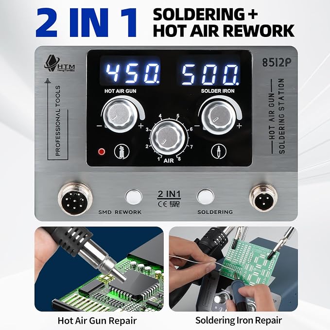 HengTianMei 720W Hot Air Soldering Station 2-IN-1 SMD Soldering Iron Station - Image 3