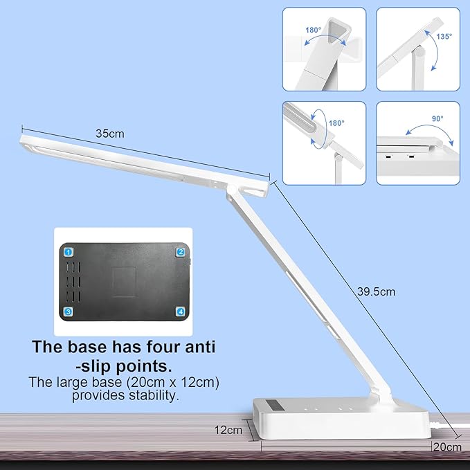 Smart Desk Lamp with Dual USB Charging & 2 AC Outlets, Digital Clock, - Image 8