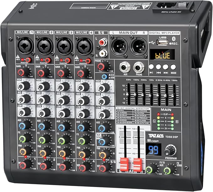 Audio Mixer, 6-Channel Professional DJ Mixer by TKLBLS