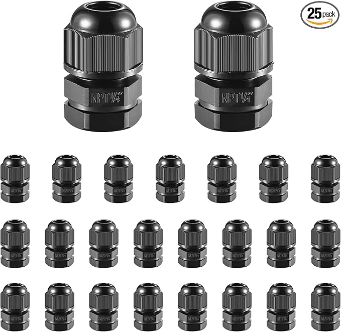 25 PCS 1/4" NPT Nylon Cable Gland Joints by RTHIEAI
