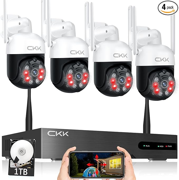 3MP PTZ CKK Cameras, 8 Channel 3MP WiFi Surveillance NVR System, 2 Way Audio by CKK