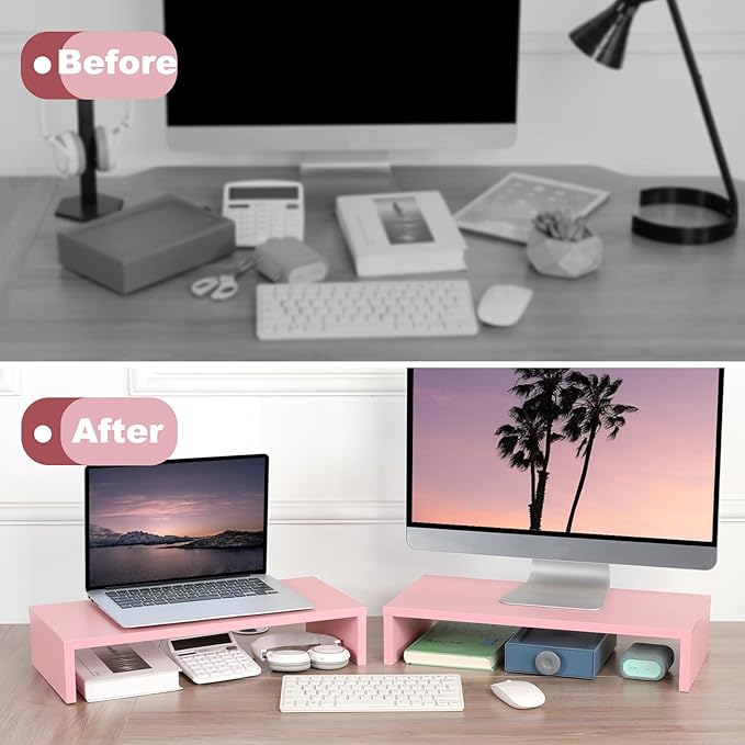 TEAMIX Pink Monitor Riser-20L inch, Wood Monitor Stand - Image 7