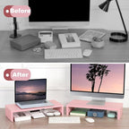 TEAMIX Pink Monitor Riser-20L inch, Wood Monitor Stand - Image 7