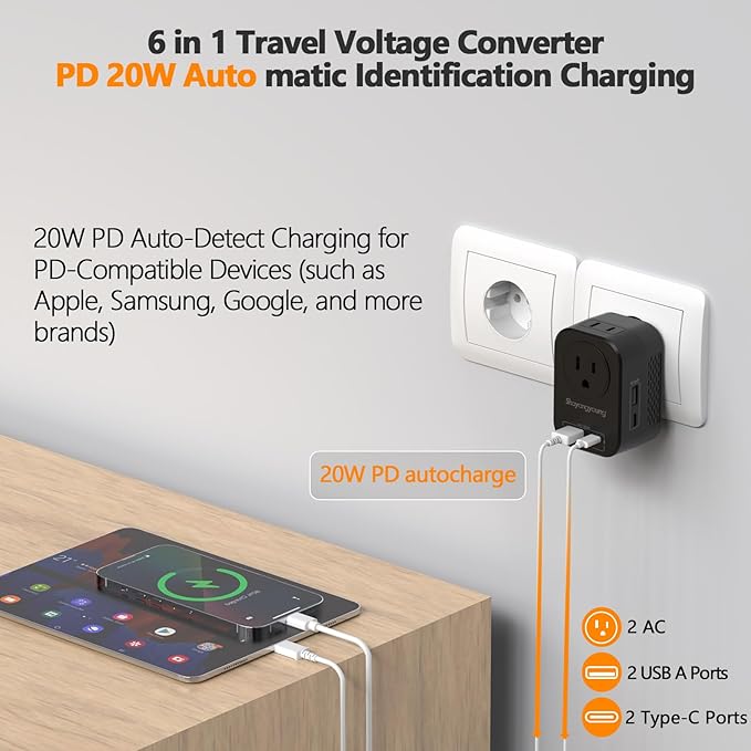 220V to 110V 20W PD Voltage Converter US to Europe International Universal - Image 3