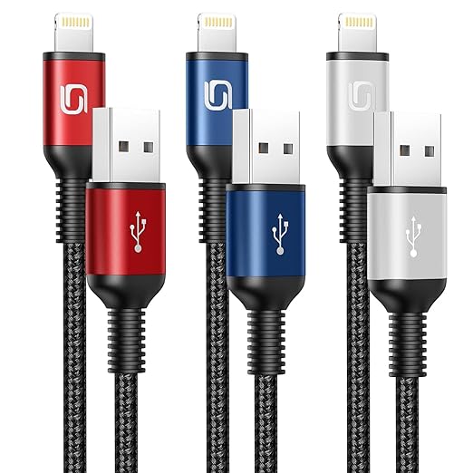 iPhone Charger Cable 3Pack 3FT USB-A to Lightning Cable Nylon Braided Fast by OHBOX