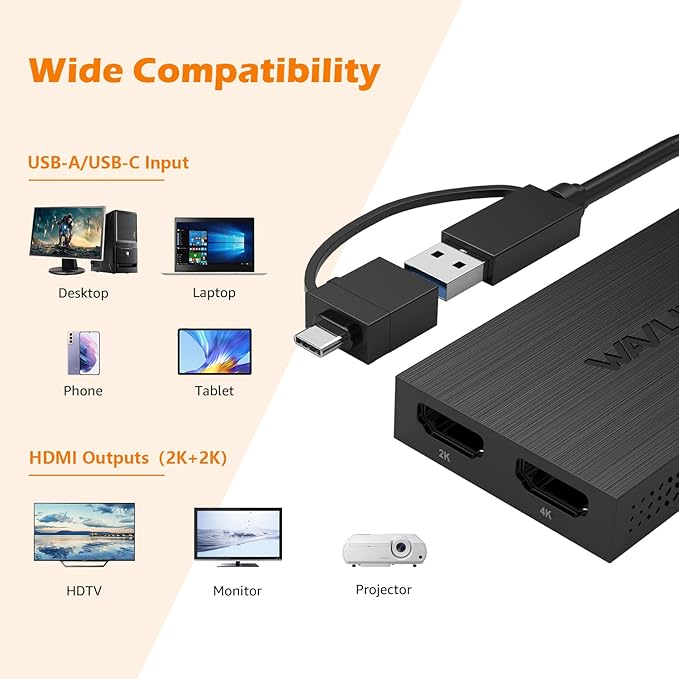 WAVLINK USB 3.0 or USB C to HDMI Adapter, HDMI Splitter - Image 4