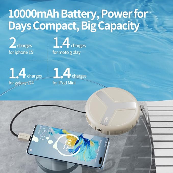 Vivilumens Power Bank Portable Charger 10, 000mAh Retractable 25.5 in Built-in - Image 8