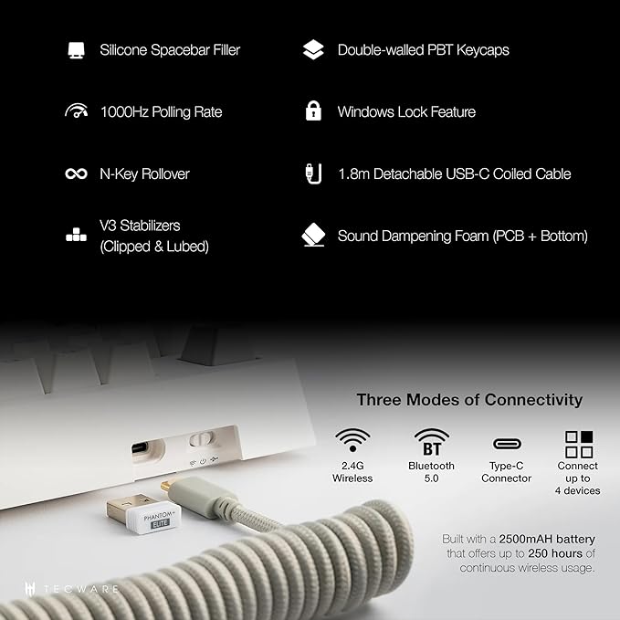 TECWARE Phantom+ Elite 87 Key RGB Mechanical Gaming Keyboard, LED Backlit - Image 4