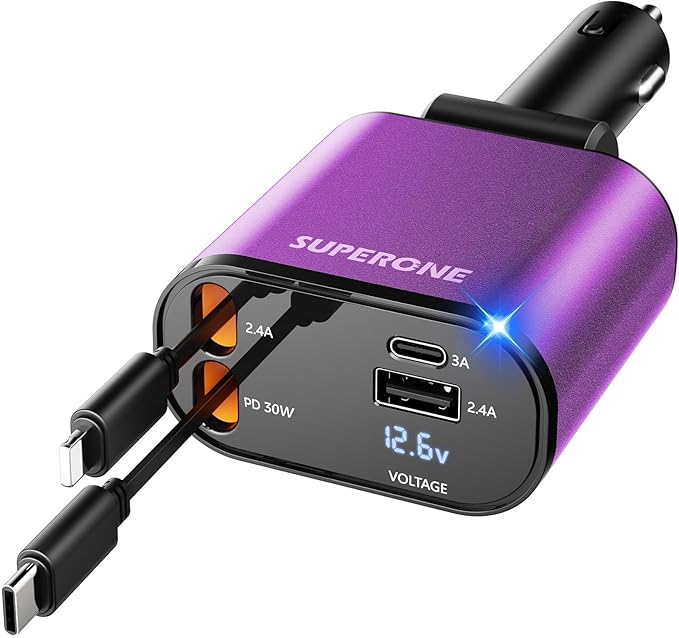 【Upgraded】 SUPERONE Retractable Car Charger 4 in 1, Fast Car Phone Charger by SUPERONE