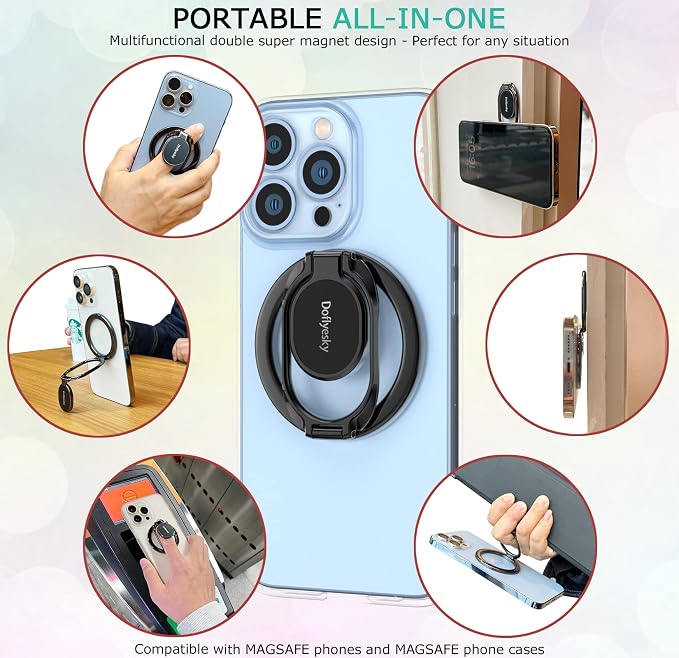 Magnetic Phone Ring Holder, Double Adjustable Phone Grip and Stand Compatible - Image 7