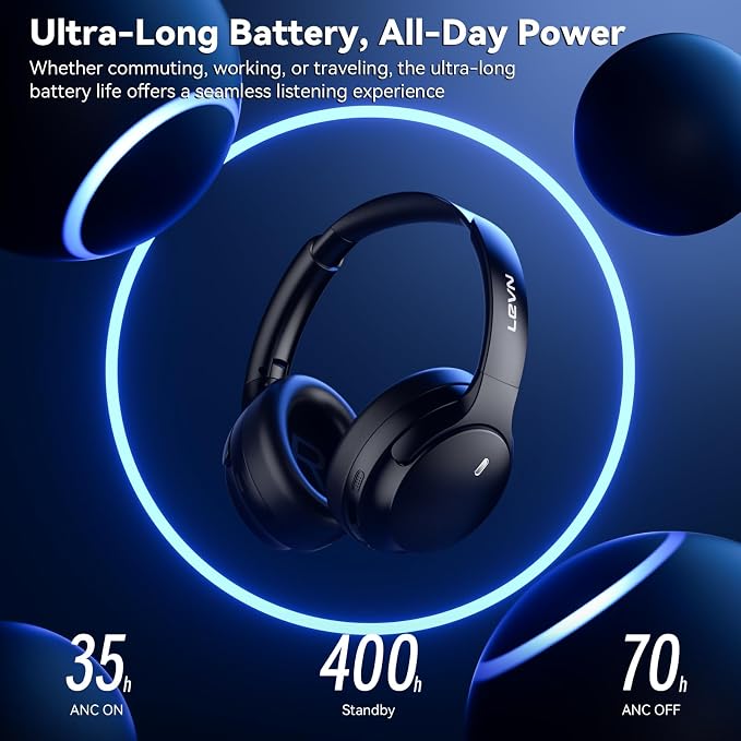 LEVN Hybrid Active Noise Cancelling Headphones, Wireless Headphones Bluetooth - Image 6