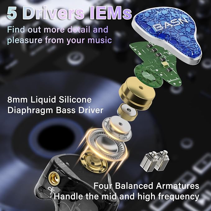 BASN Bmaster5 in Ear Monitors, 5 Drivers Drummer Headphones - Image 2